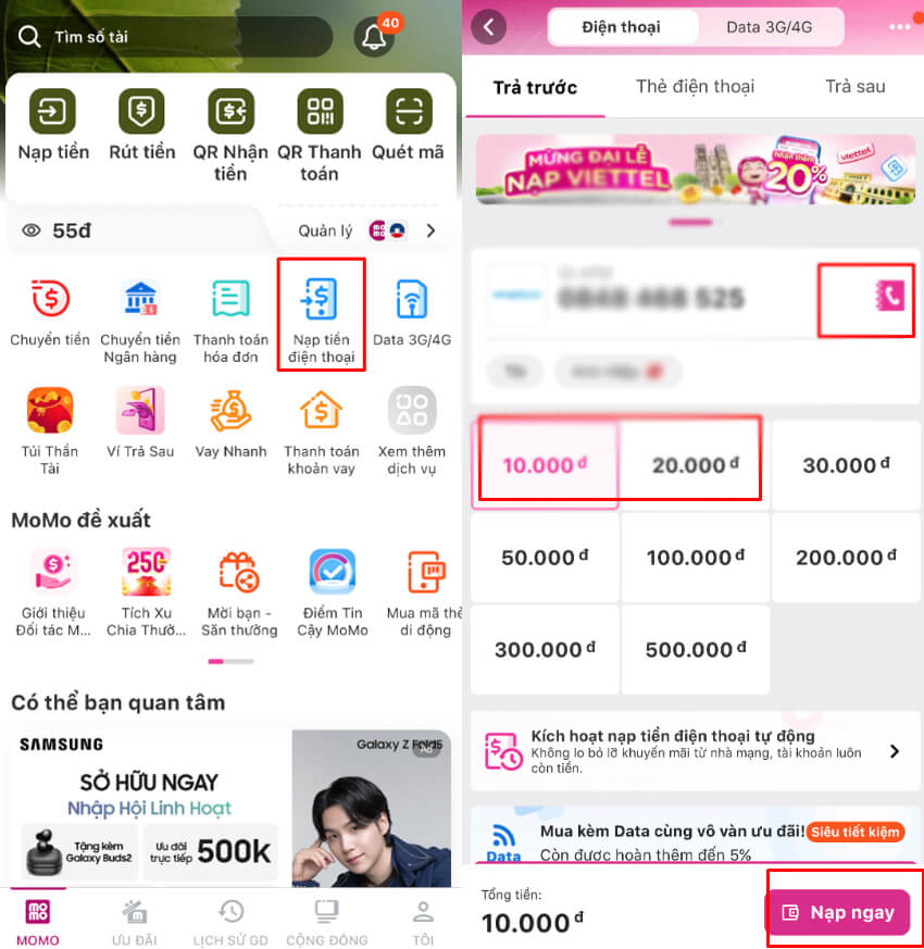 huong dan nap tien mobifone sang vinaphone