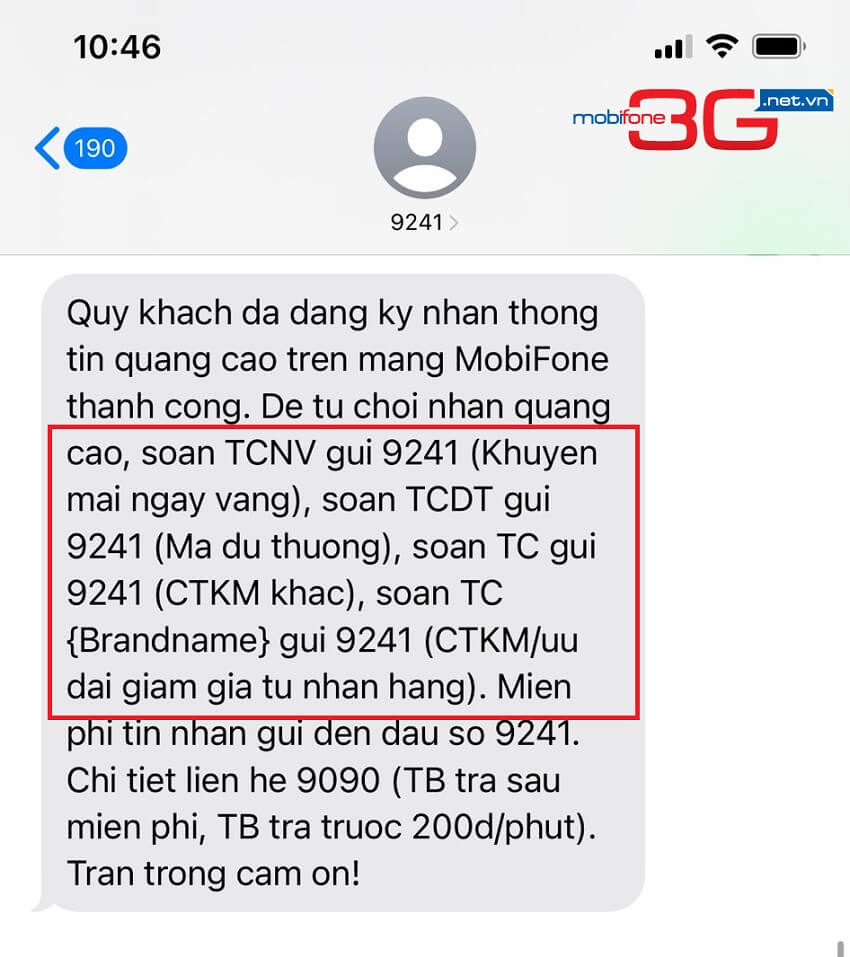 huy nhan sms km cua mobifone