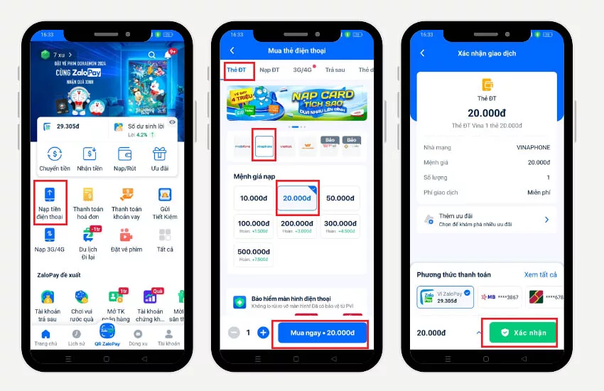 Cach mua the dien thoai Vina tren ZaloPay