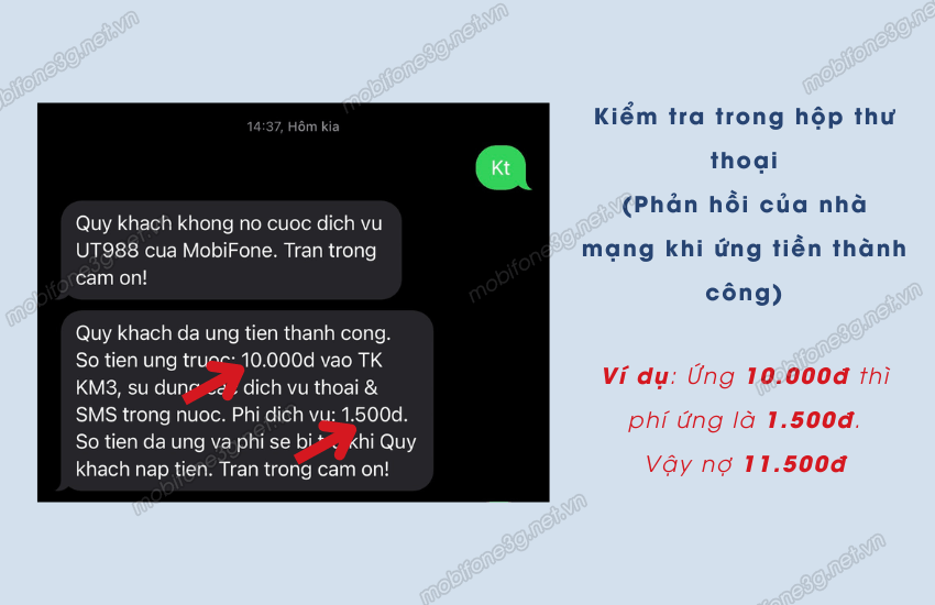 Kiểm tra nợ ứng tiền trong hộp thư thoại 