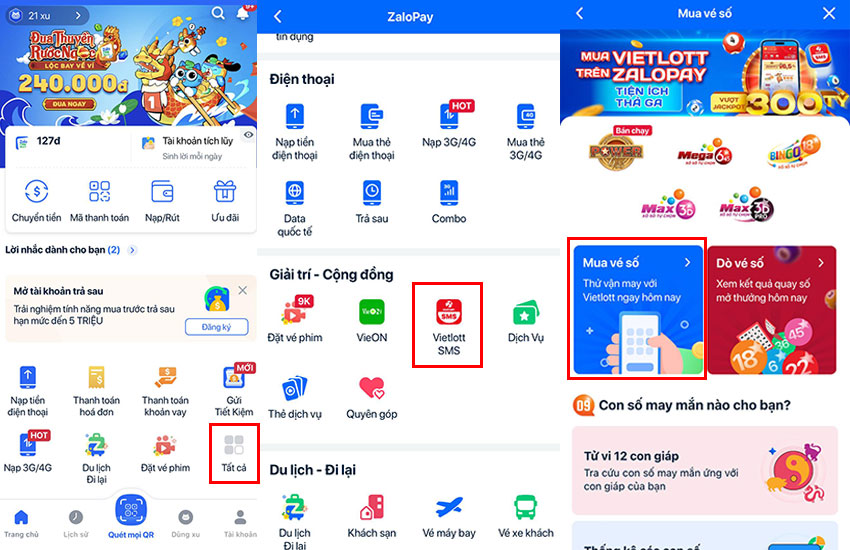 mua vé số vietlott qua zalopay