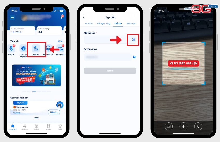 cach quet ma qr mobifone nap tien
