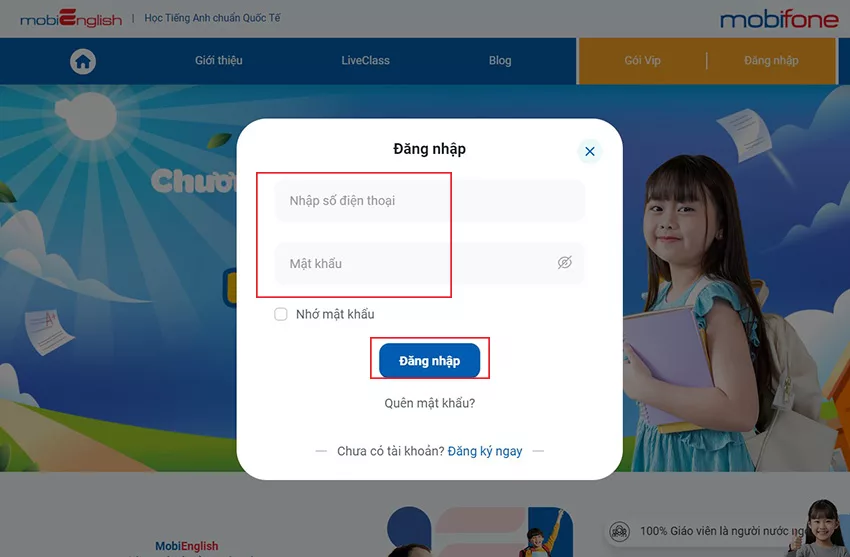 Dang nhap tai khoan MobiEnglish