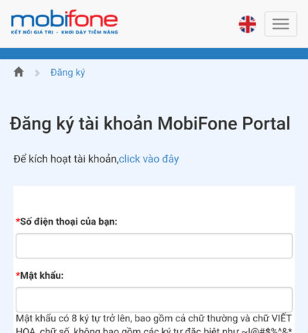 Đăng ký tài khoản My MobiFone Đăng ký tài khoản My MobiFone