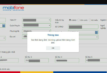 Cập nhật ảnh chân dung MobiFone bị lỗi Cập nhật ảnh chân dung MobiFone bị lỗi