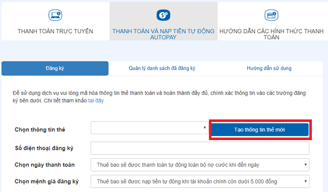 lam the nao de nap tien tu dong qua AutoPay MobiFone ?