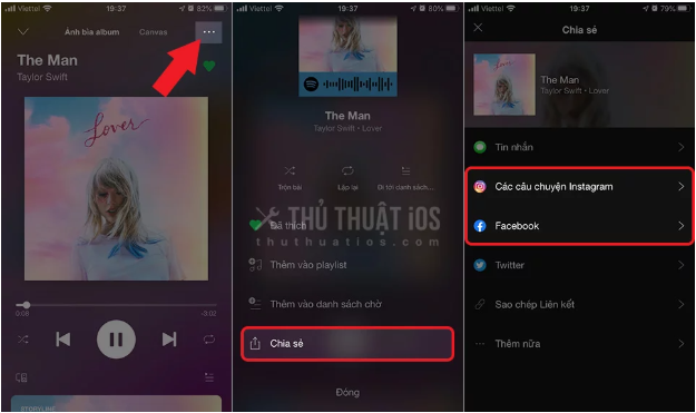 chia se bai hat tu Spotify len stories ca nhan