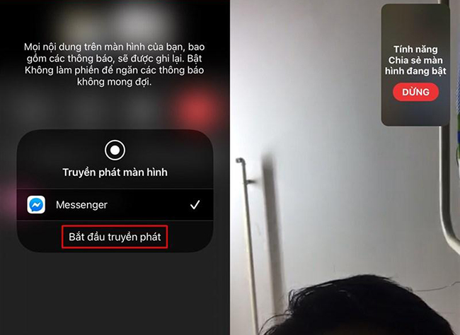 tinh nang chia se man hinh khi goi tren facebook messenger